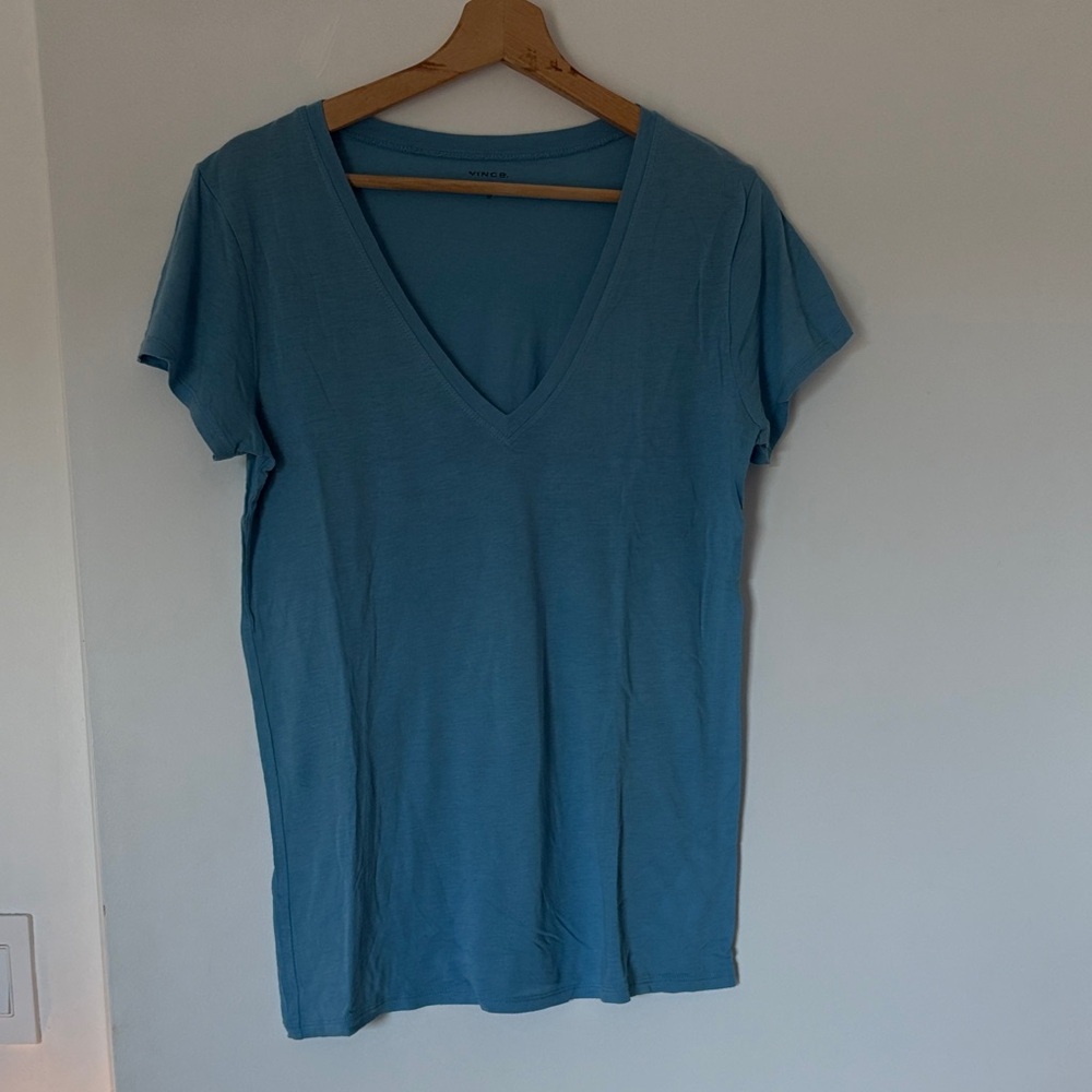 Vince Sky Blue V-Neck Short Sleeve Tee